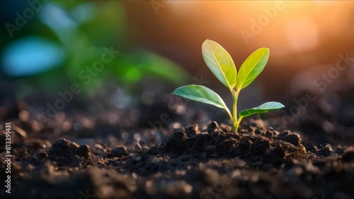 Dry soil sprout symbolizes growth and resilience in barren land. Concept Growth, Resilience, Barren Land, Sprout, Symbolism photo