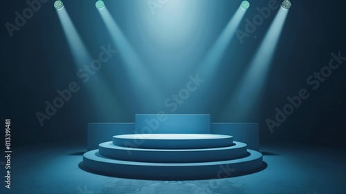 A podium with spotlights shining on it, symbolizing recognition and achievement in the business world 