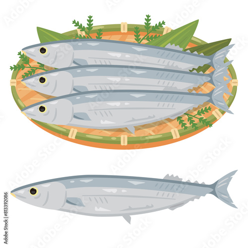 ザルに盛られたサンマ