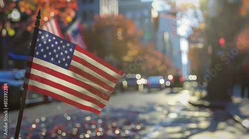 American flag on the street in New York City, USA. 3d rendering
