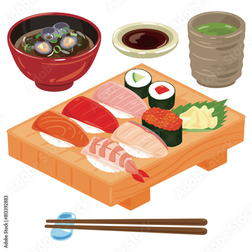 寿司下駄に盛られた寿司定食