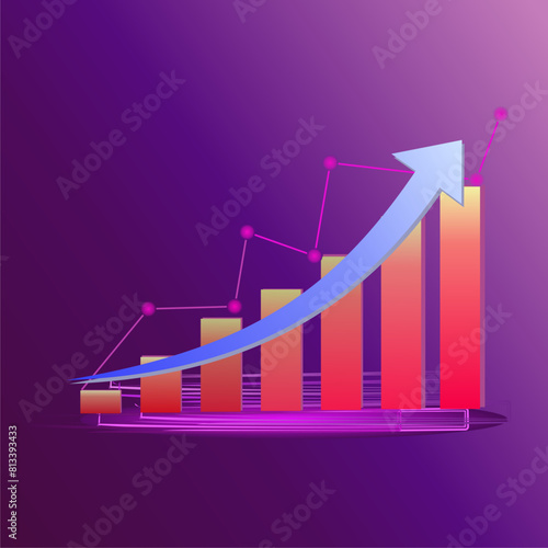 Futuristic raise arrow chart digital transformation abstract technology background. Business growth and investment economy. 3D Background