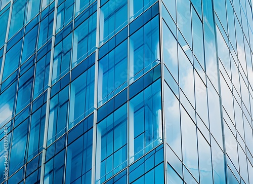 A modern glass building with blue reflections  showcasing the beauty of architectural design in an urban setting 