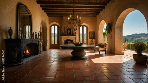  Inside a lavish villa nestled in the heart of Tuscany, surrounded by rolling vineyards and cypress trees © Ai Creations