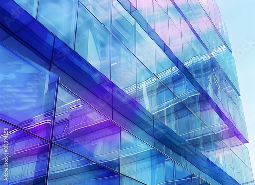 Modern glass building with blue reflections and texture  architectural background