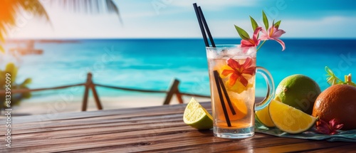 A glass of orange juice with a straw and a flower on top