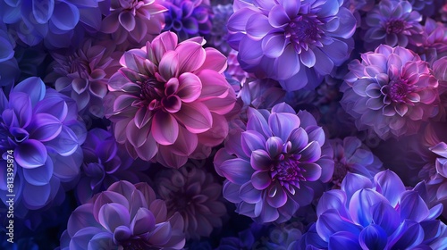 the mysterious allure of Dahlia flowers casting shadows on the earth  bathed in moonlight from above.