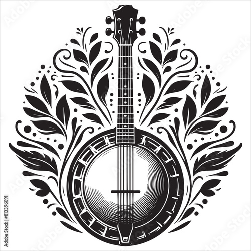 Banjo icon in black style isolated on white background. Musical instruments symbol stock vector illustration photo