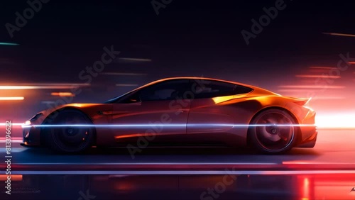 Vibrant red electric sports car in action highlighting an electric vehicle. Concept Electric Cars, Sports Cars, Action Shots, Red Vehicles, Automotive Technology photo