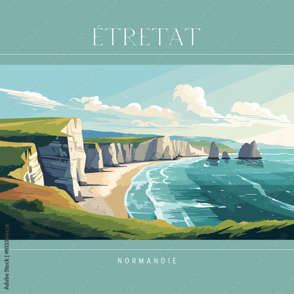 Travel design for  poster , postcard Etretat Normandy . Vector illustration 