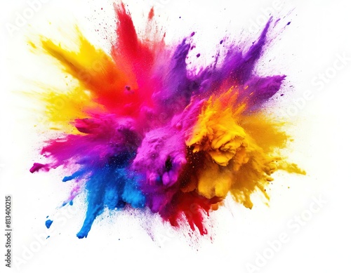 multi-colored paint powder exploded on a white background.