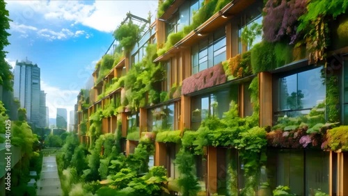 Innovative Urban Architecture Combines Biotech Green Design to Tackle Climate Change and Overpopulation. Concept Urban Architecture, Biotech Green Design, Climate Change, Overpopulation, Innovation photo