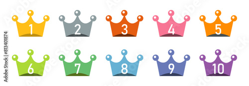 1st palace to 10th palace Ranking crown vector icon set in colored. Ranking crown vector illustration.