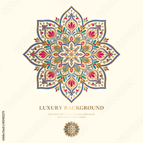 Luxury pattern on a white background. Vector mandala template. Golden design elements. Traditional Turkish, Indian motifs. Great for fabric and textile, wallpaper, packaging or any desired idea.