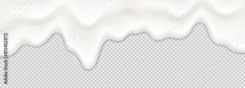 Yogurt, milk or cream surface creamy liquid melt splash flowing background. Vector white milk splash or ice cream flow soft texture on transparent background for sweet dessert design. 3D Illustration