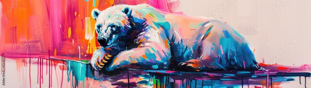 A polar bear resting on a small, melting iceberg under the Northern Lights, representing the challenges of global warming A polar bear resting on a small, melting iceberg under the Northern Lights, representing the challenges of global warming