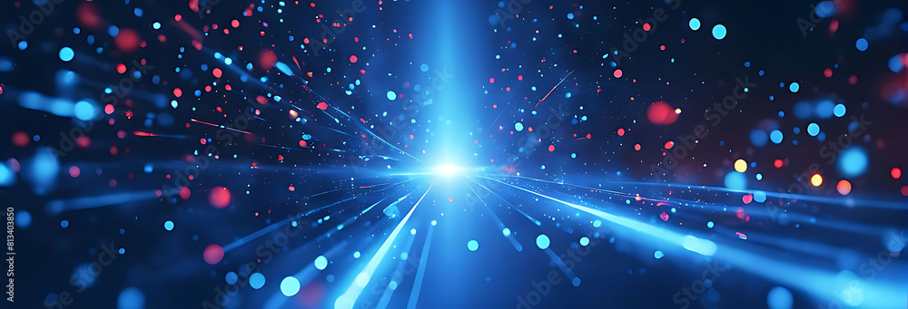 Obraz premium A dark blue background with blue and yellow lines geometric polygonal space low poly network nodes with connected dots and lines on dark blur blue tone background. Concept for digital technology