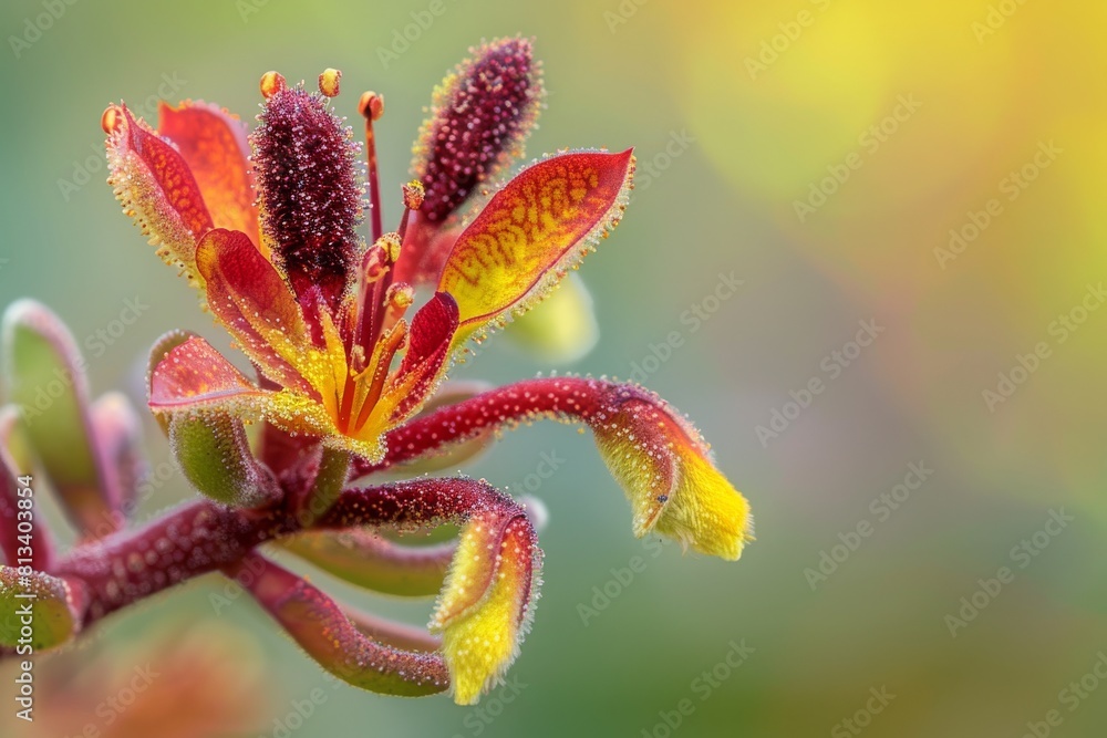 Obraz premium A detailed close-up view of a single flower in full bloom, showcasing its delicate petals and vibrant colors. The background is blurred, emphasizing the beauty of the flower in sharp focus.
