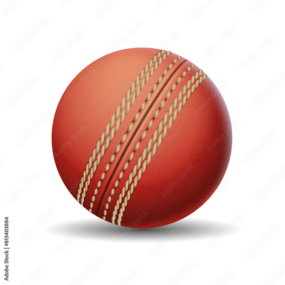 Cricket ball of red leather realistic vector illustration. Sports inventory for team game. Active leisure accessory 3d object on white background