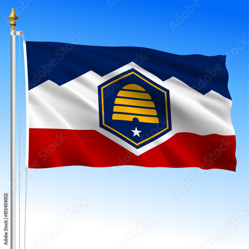 Utah new federal state waving flag, year 2023, United States, vector illustration