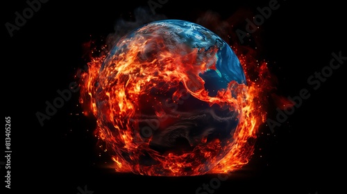 The image shows a planet on fire. The planet is surrounded by flames. The image is a warning about the dangers of climate change.