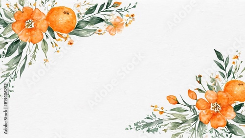 Beautiful watercolor orange floral background for wedding  birthday  card  invitation on white background
