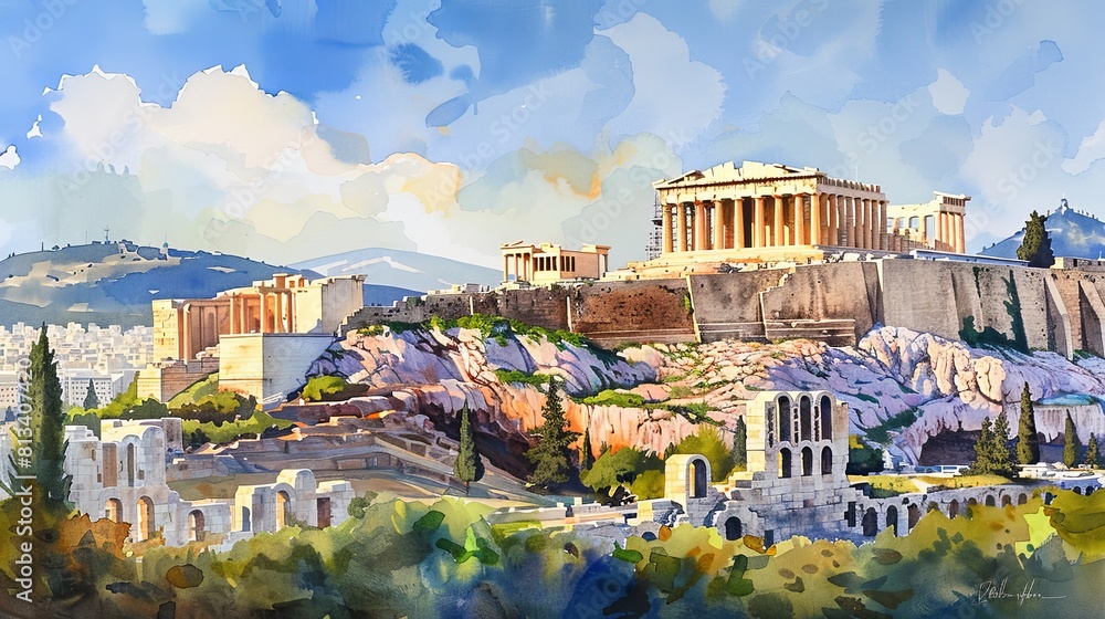 Athens Element The painting depicts the iconic Parthenon of the Acropolis in Athens ...