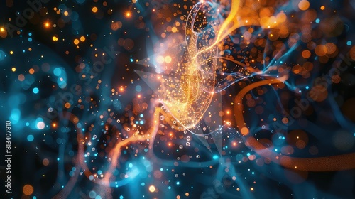 Abstract visualization of neural network with glowing connections and particle effects  