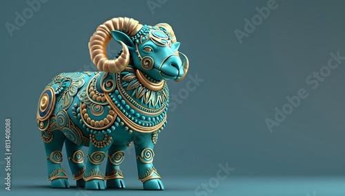 3D rendering Eid Ul Adha sheep, lue background, copy space, Eid Mubarak, Islam Sacrifice Sunnah Qurbani Religion concept photo