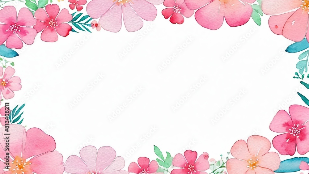 Watercolor pink floral background for wedding, birthday, card, invitation