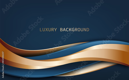 Abstract blue and gold wave luxury background. 3d curved shape modern concepts