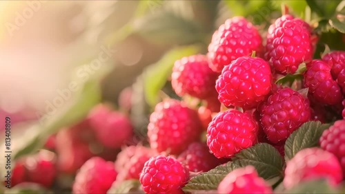 Small organic raspberry farm promoting healthy food options through ecofriendly practices. Concept Organic Farming, Raspberry Harvest, Healthy Eating, Eco-Friendly Practices, Sustainability photo