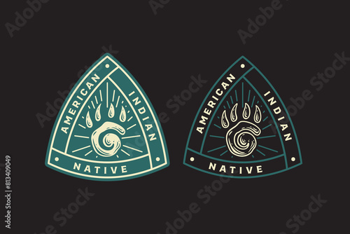 bear footprints paw native indian badge logo design for adventure and outdoor culture business