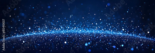  A dark blue background with blue and yellow lines geometric polygonal space low poly network nodes with connected dots and lines on dark blur blue tone background. Concept for digital technology