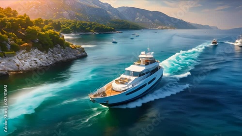 Luxury Yachts on the Blue Adriatic Sea: A Stunning Aerial View from Croatia. Concept Luxury yachts, Blue Adriatic Sea, Aerial view, Croatia photo