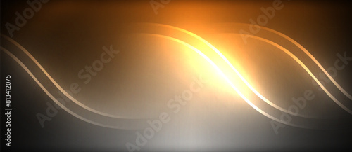 An astronomical object emitting a glowing wave of amber gas against a dark horizon. The bright light shining from the gas creates a beautiful lens flare in the night sky
