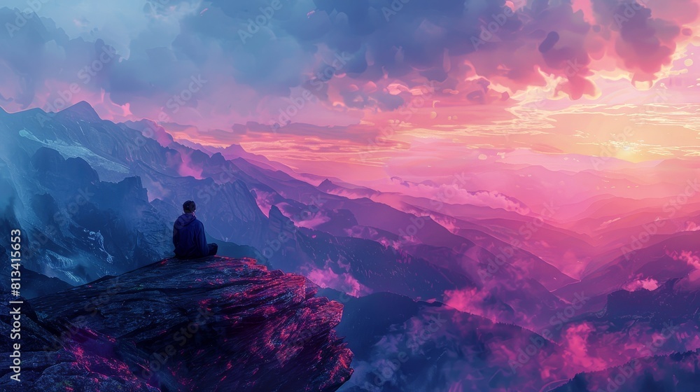 Craft a breathtaking panoramic view of a serene mountaintop Craft a breathtaking panoramic view of a serene mountaintop