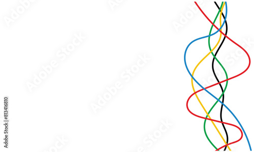 Abstract colorful wave background with Olympics lines colors isolated with white background.