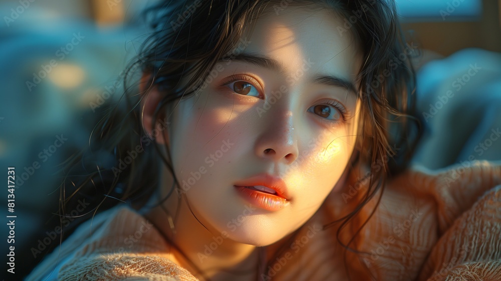 Light and shadow, beautiful face close-up Light and shadow, beautiful face close-up