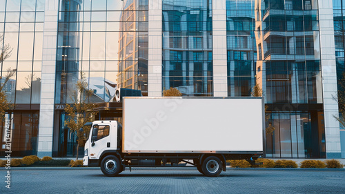 A white blank banner on the side of truck