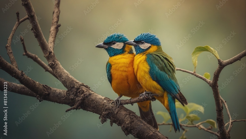 two vibrantly colored birds perched on a branch