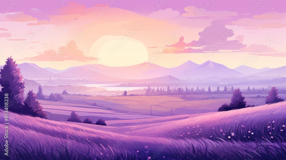 Fototapeta premium Generative AI A tranquil, misty morning in a lavender field.