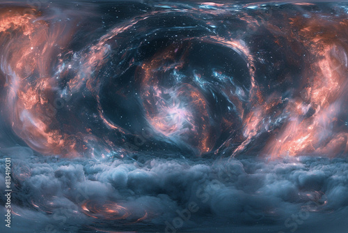 360 degree projection space background with nebula and stars 