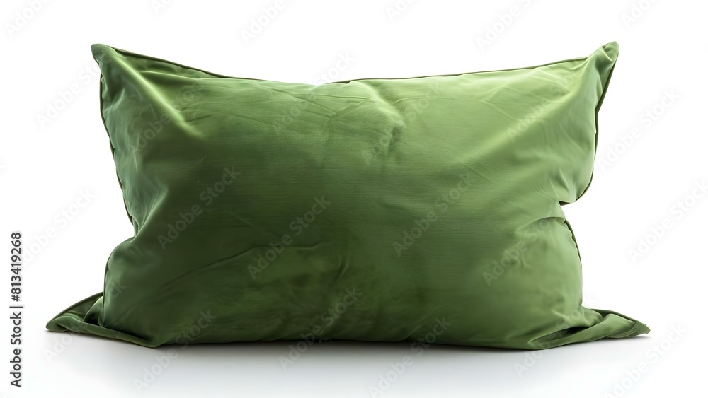 Pillow in Green on a White Background. Concept Green Pillow, White Background, Home Decor, Cozy Aesthetic Pillow in Green on a White Background. Concept Green Pillow, White Background, Home Decor, Cozy Aesthetic