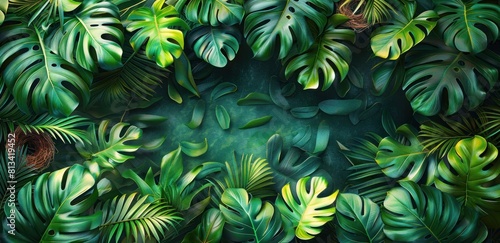 Tropical leaves and flowers illustration background