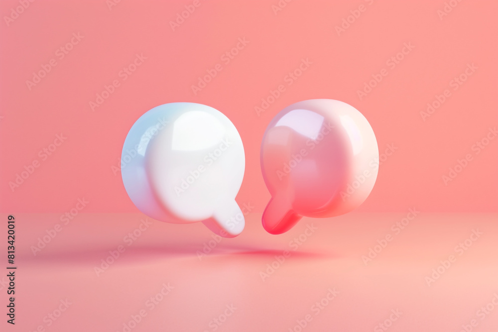 A 3D chat icons duo, overlapping on a pastel blush background A 3D chat icons duo, overlapping on a pastel blush background
