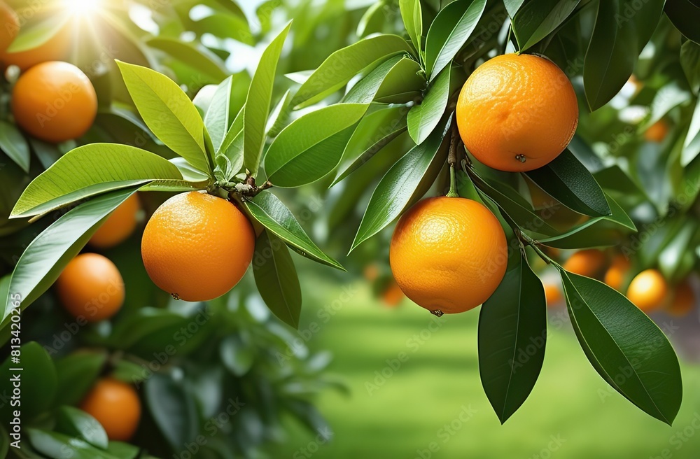 Ripe oranges hanging on a tree in the garden of an orange plantation. Ripe oranges hanging on a tree in the garden of an orange plantation.