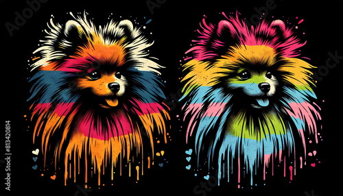 Pomeranian Dog Celebrate Pride Month with Rainbow LGBTQ+ flag Concept for respecting and supporting the diversity of Gay Lesbian transgenders Equality in pride month vector illustration
