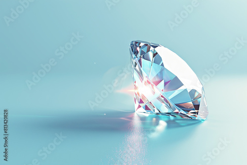 A 3D diamond icon sparkling  on a pastel ice blue background 