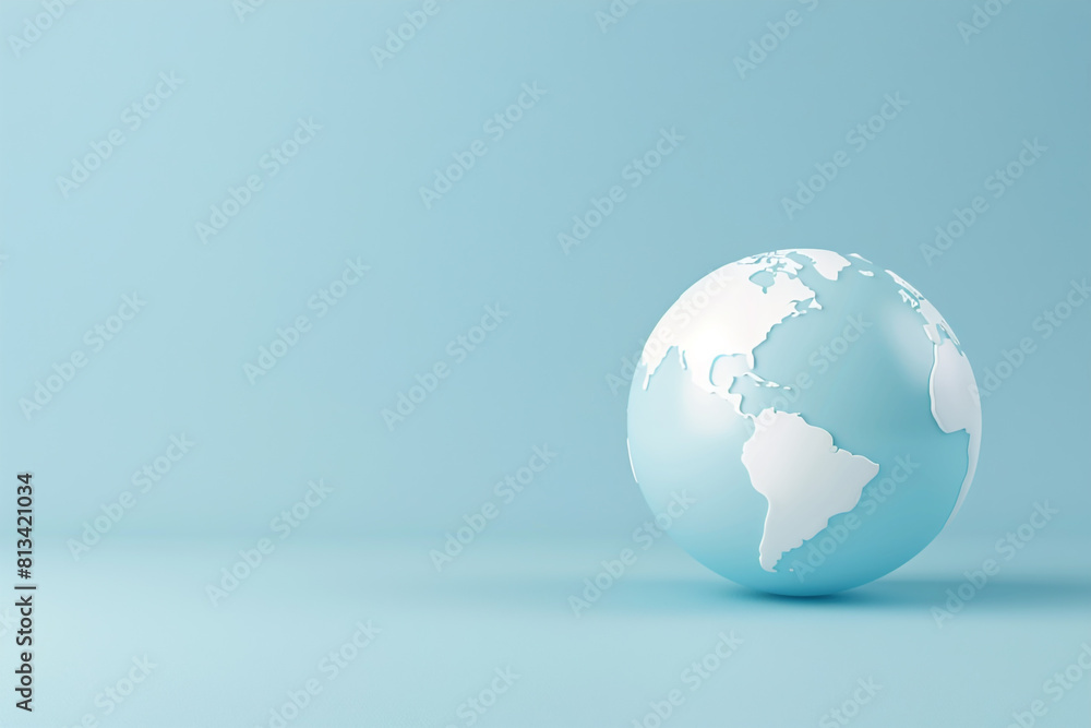 A 3D earth globe icon with a smooth finish on a pastel blue background A 3D earth globe icon with a smooth finish on a pastel blue background